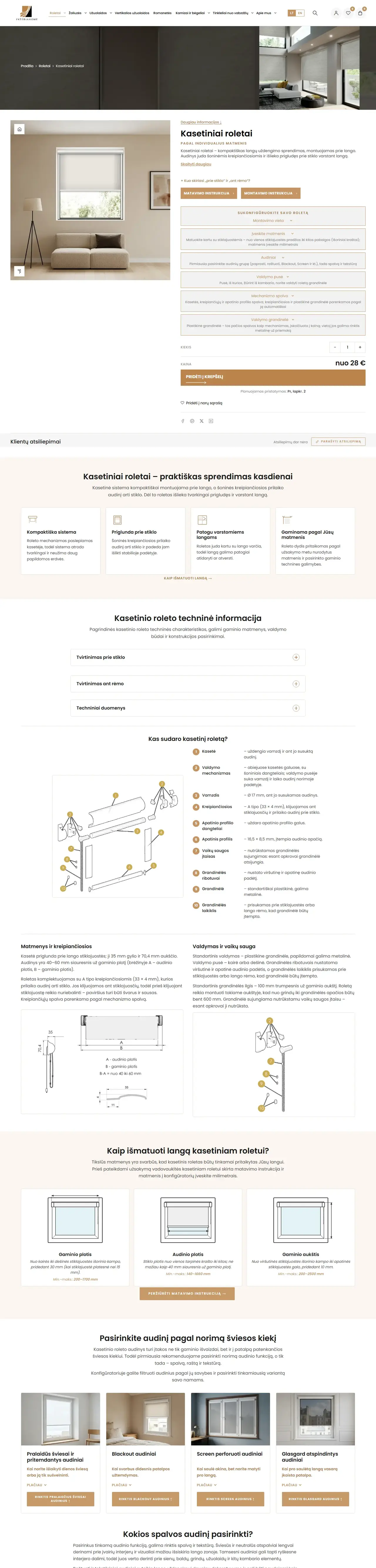 InteriaHome – kasetinių roletų puslapis