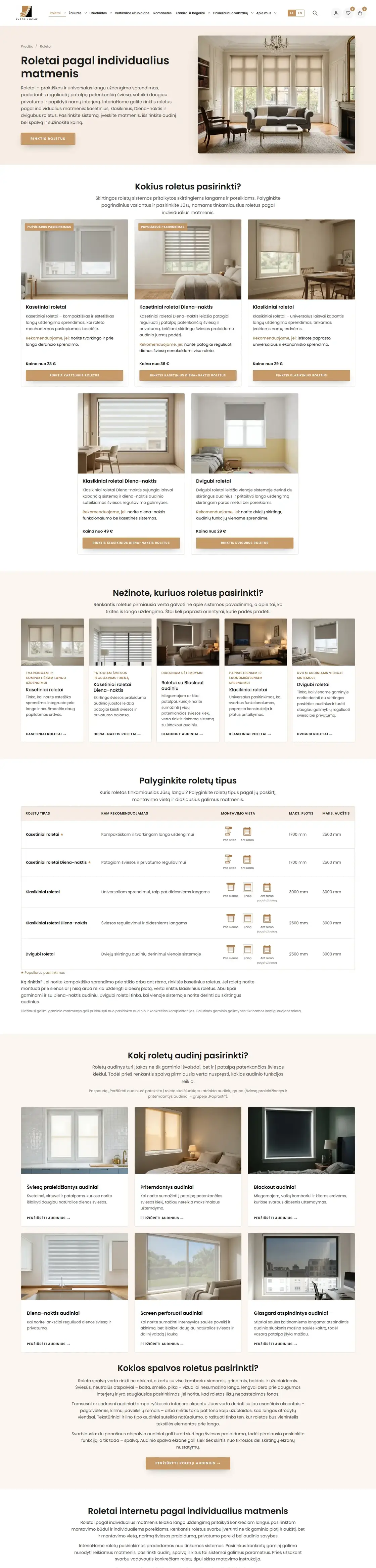 InteriaHome – roletų puslapis