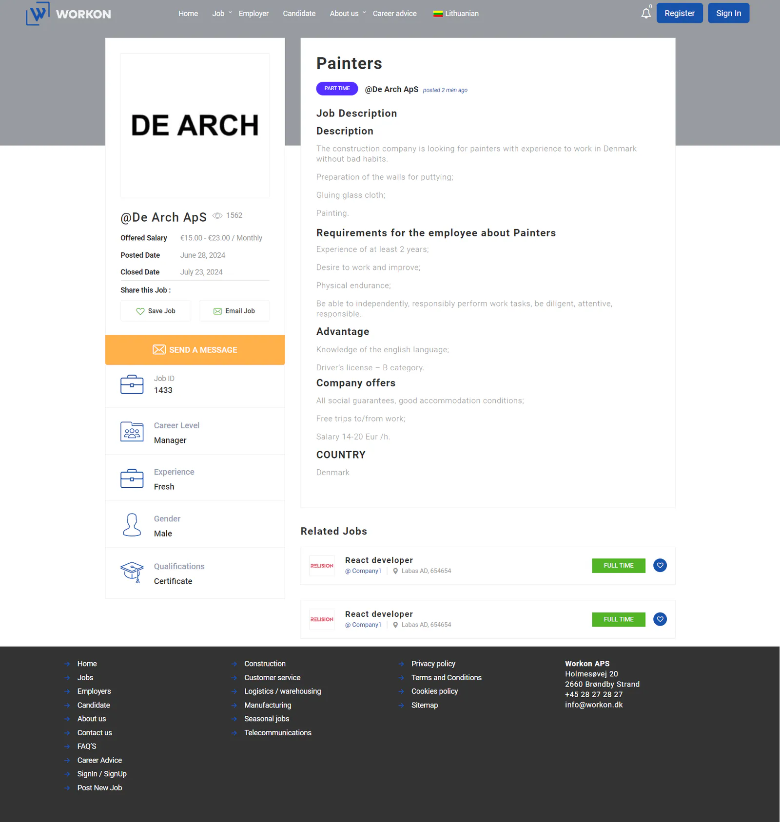 Workon – job advert page
